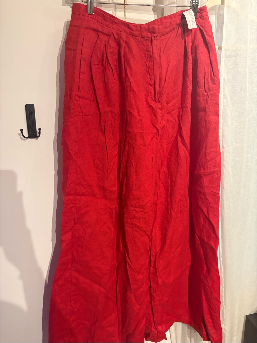 Massimo Dutti Red Pleated Wide-Leg Pants
